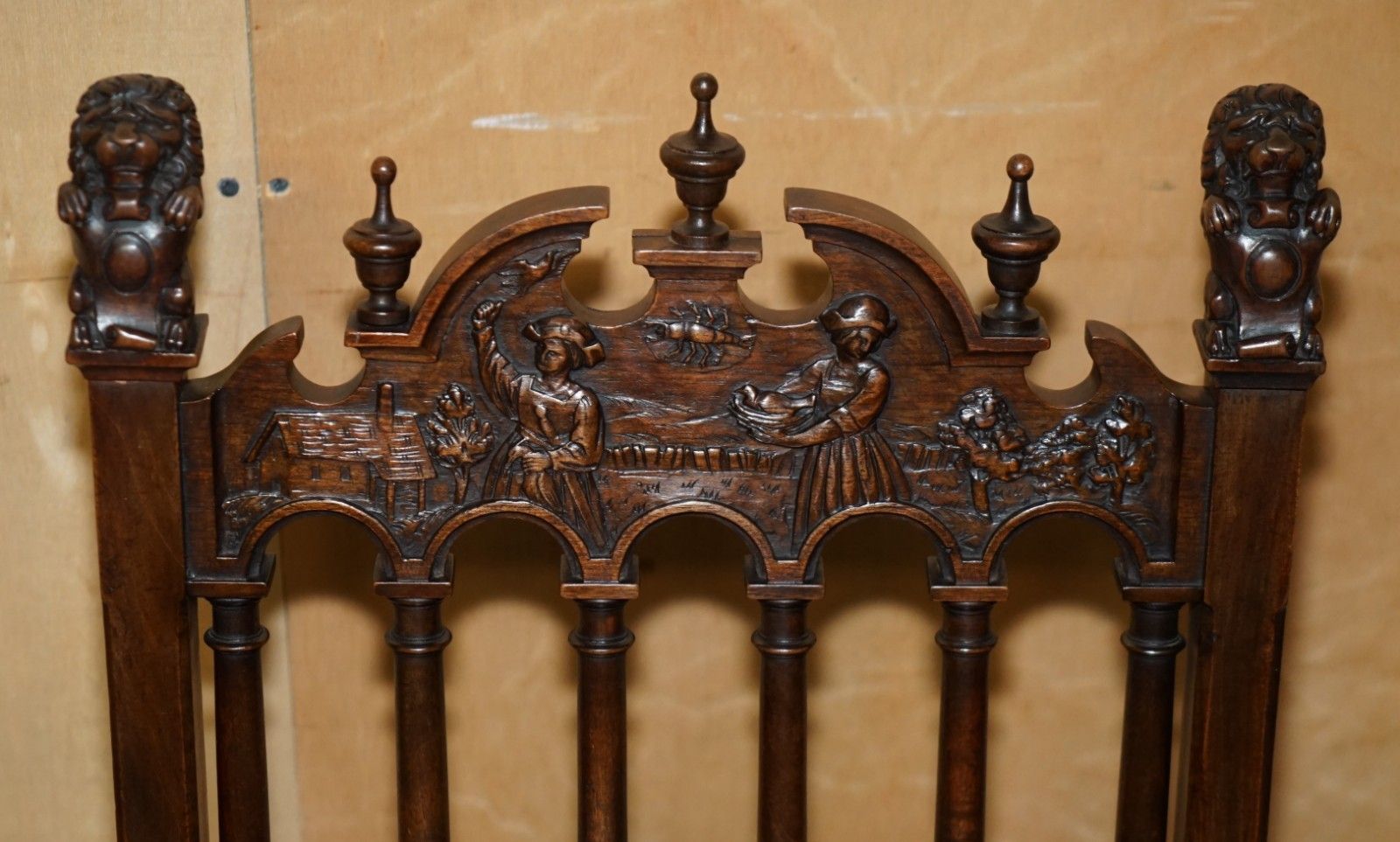 photo vinterior Antique Louis XIII Revival 10 Person Walnut & Marble Dining Table & Chair Suite