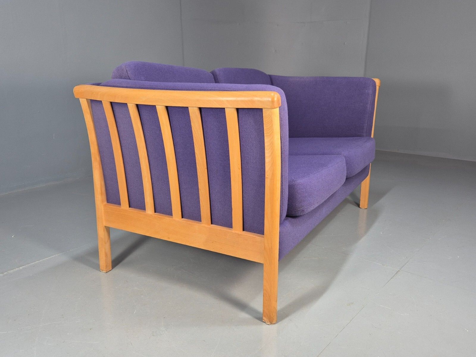photo for sale Vintage 2 Seat Sofa Purple Wool Beech End Stouby 1980s Retro Mcm  Eb8575 M2ss
