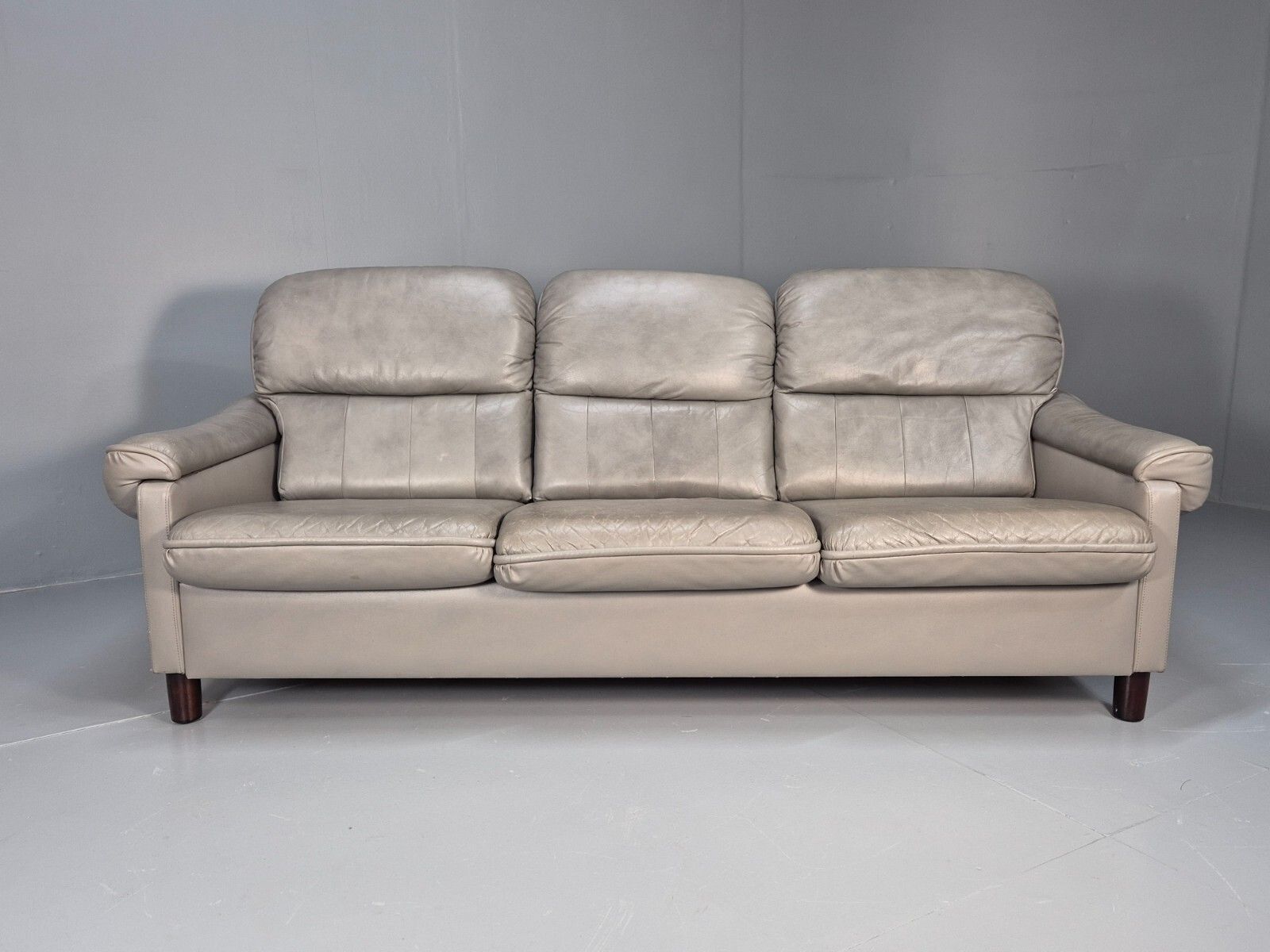 Vintage Danish 3 Seat Sofa Grey Leather And Vinyl 1980s Retro Eb8596 M3ss photo 450.0