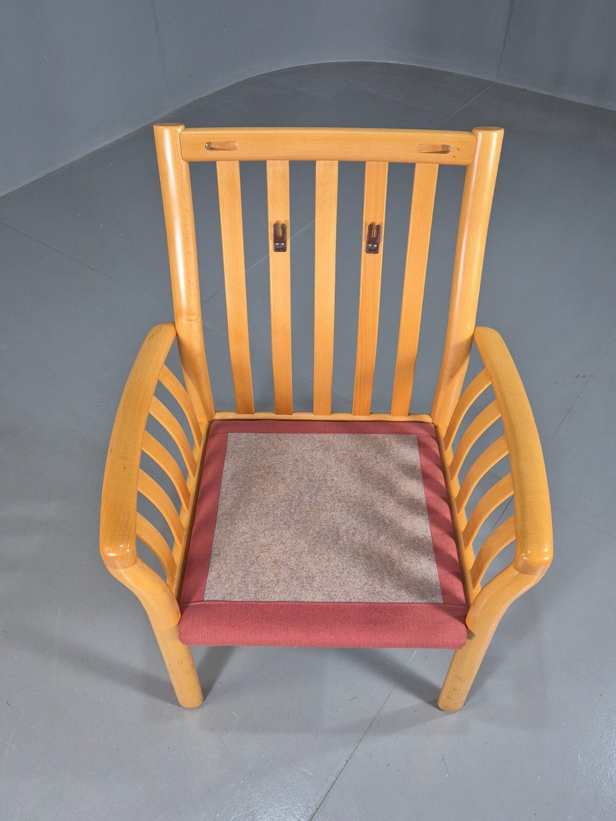 275.0 Vintage Danish Lounge Chair Red Cotton Beech Wood Frame 1980s Retro Eb7490 Mnor photo
