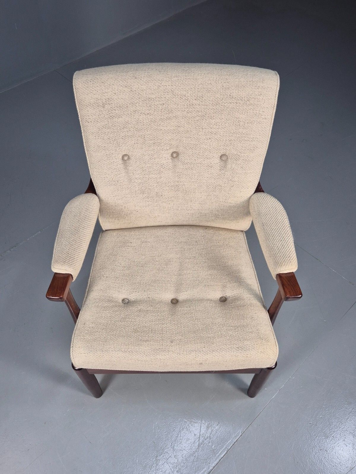 Vintage Danish Lounge Chair Beige Wool Wood Frame 1970s Retro  Eb8539 Mnor photo for sale