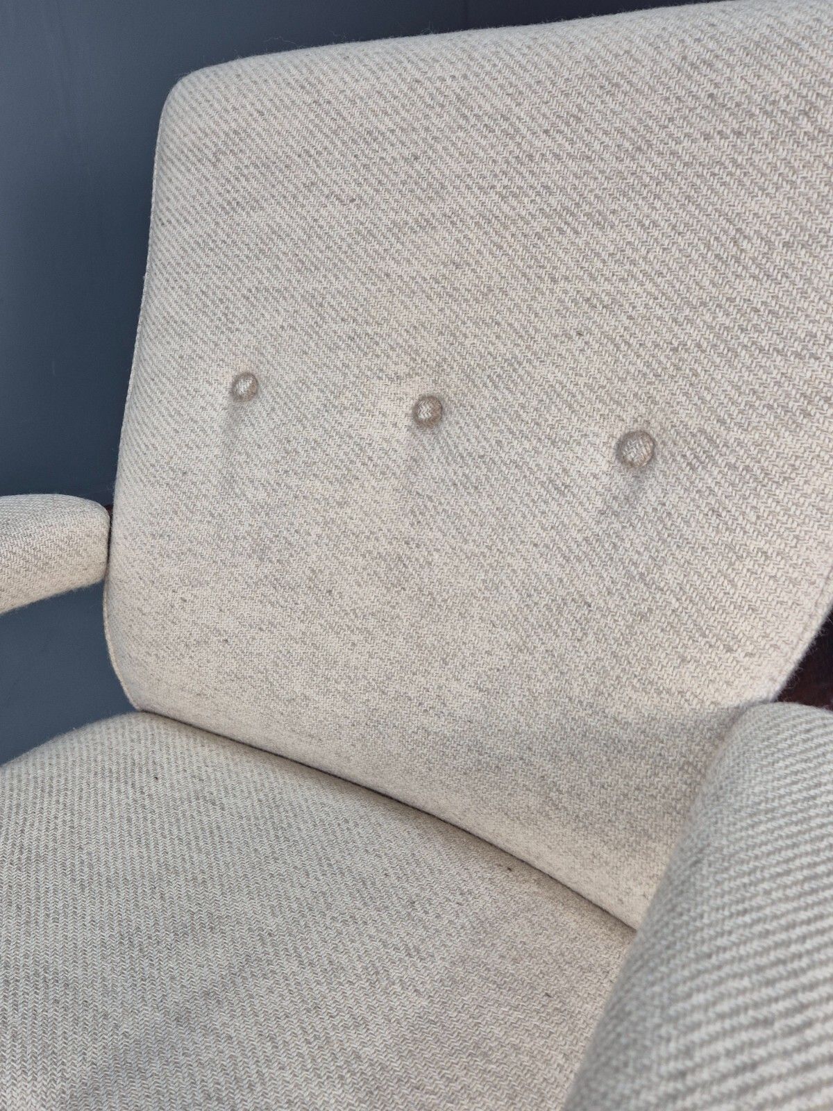 photo buy Vintage Danish Lounge Chair Beige Wool Wood Frame 1970s Retro  Eb8539 Mnor