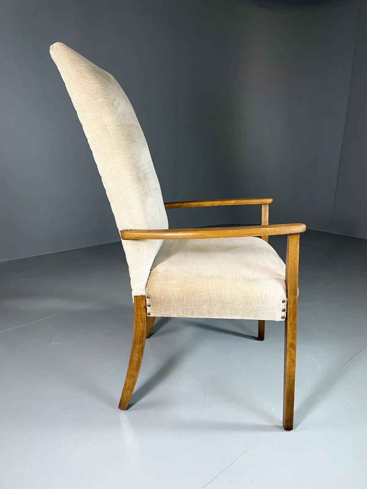 Vintage Danish Highback Armchair Cream Velour Studded Seating Vclo Eb6009 photo buy
