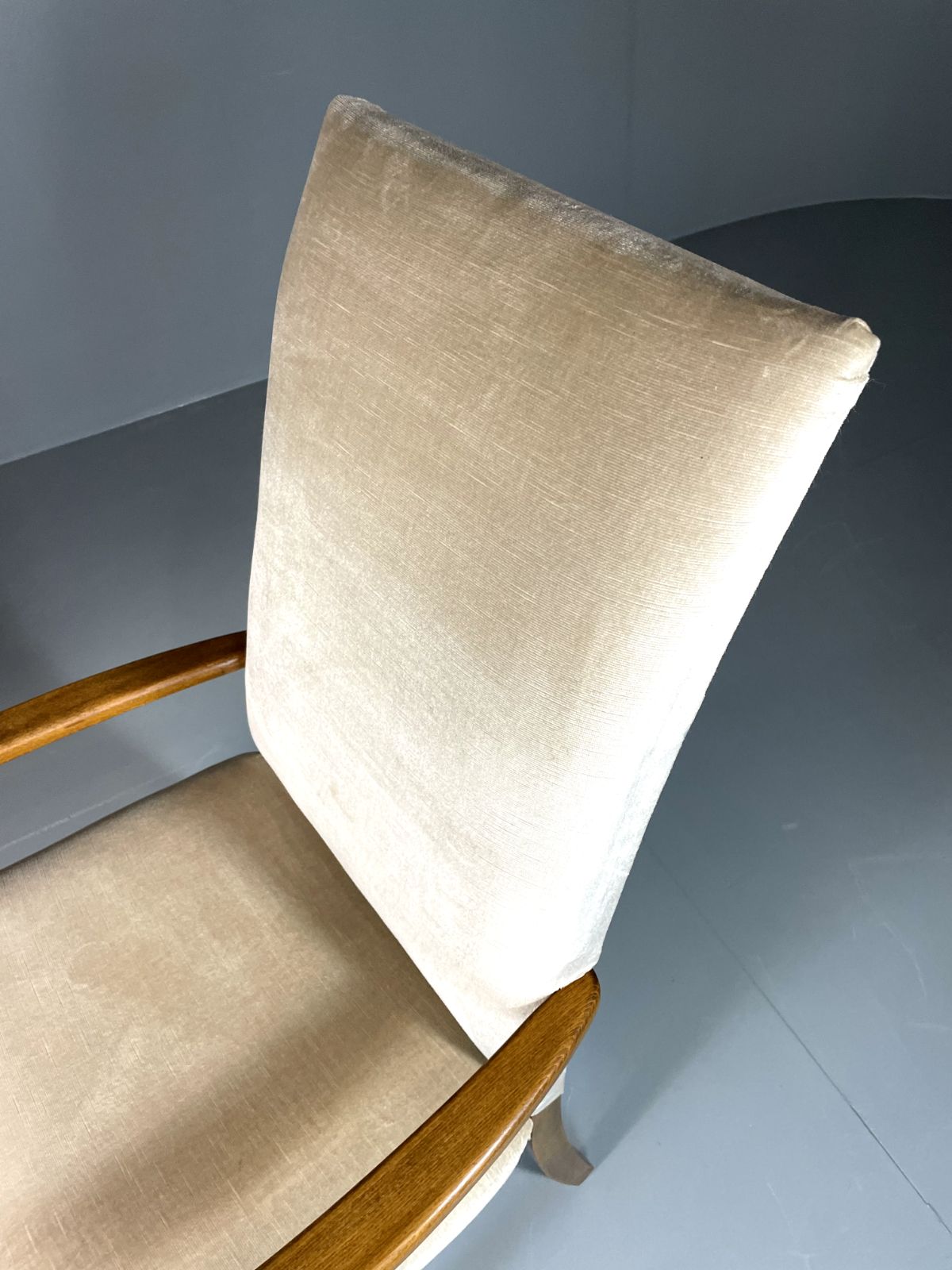 175.0 Vintage Danish Highback Armchair Cream Velour Studded Seating Vclo Eb6009 photo