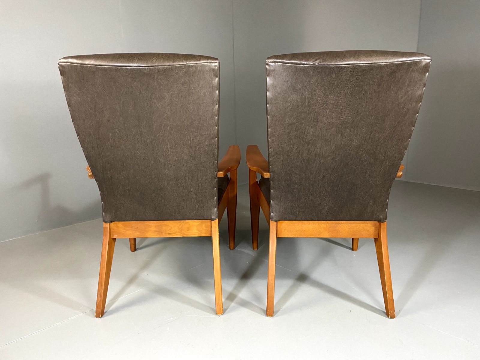 Furniture 2 Parker Knoll Lounge Chairs Beech Vinyl Mcm Retro Pk988/1023 Eb6264 Mnor photo