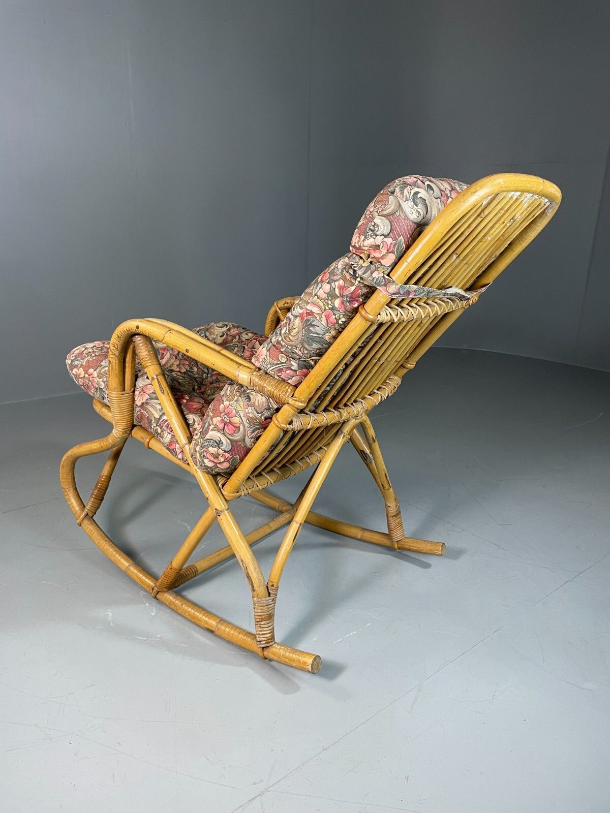 photo for sale Vintage Cane Rocking Chair Floral 1970s Retro Eb6413 Vber