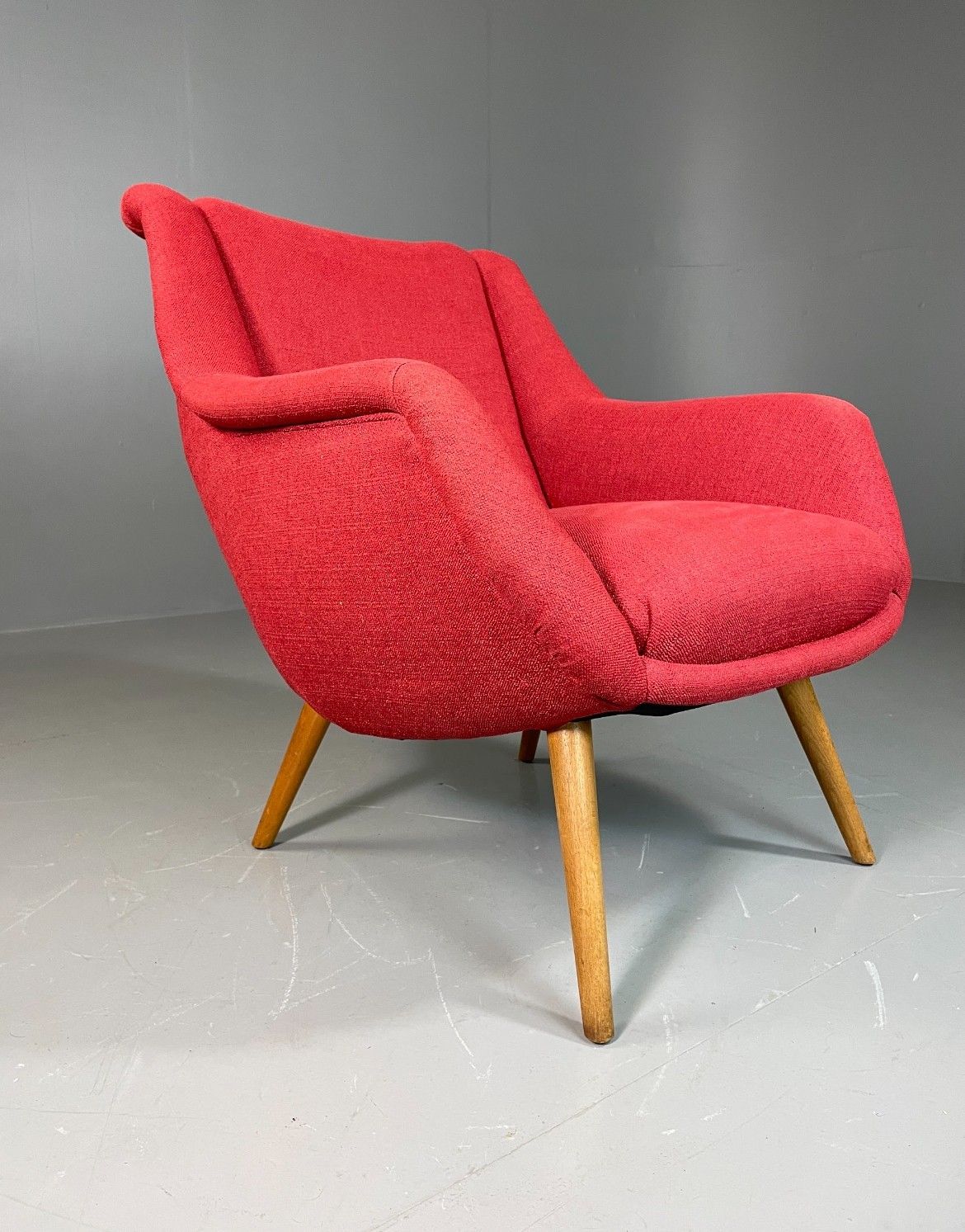 photo vinterior Mid Century Lounge Chair Scandinavian Red Wool Upholstery Vintage Eb6423 Mnor