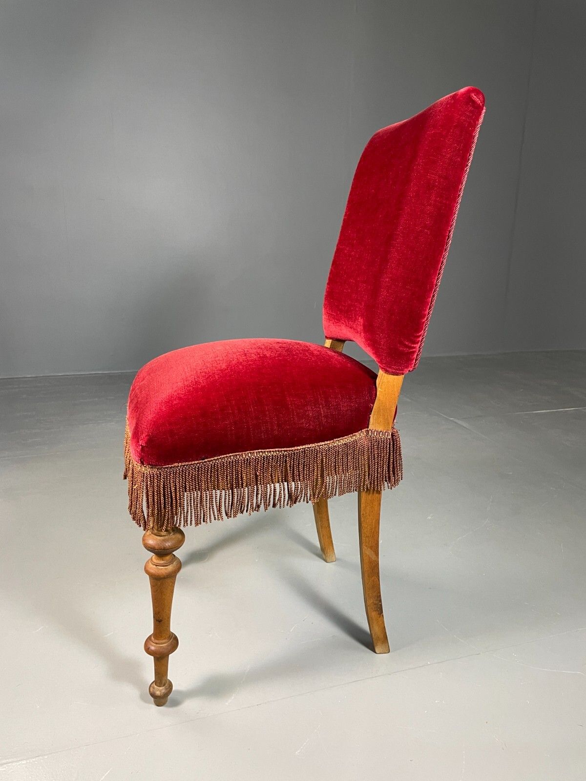 Antique Danish Small Chair Decorative Red Velour Oak Vintage Eb6486 Vclo photo furniture