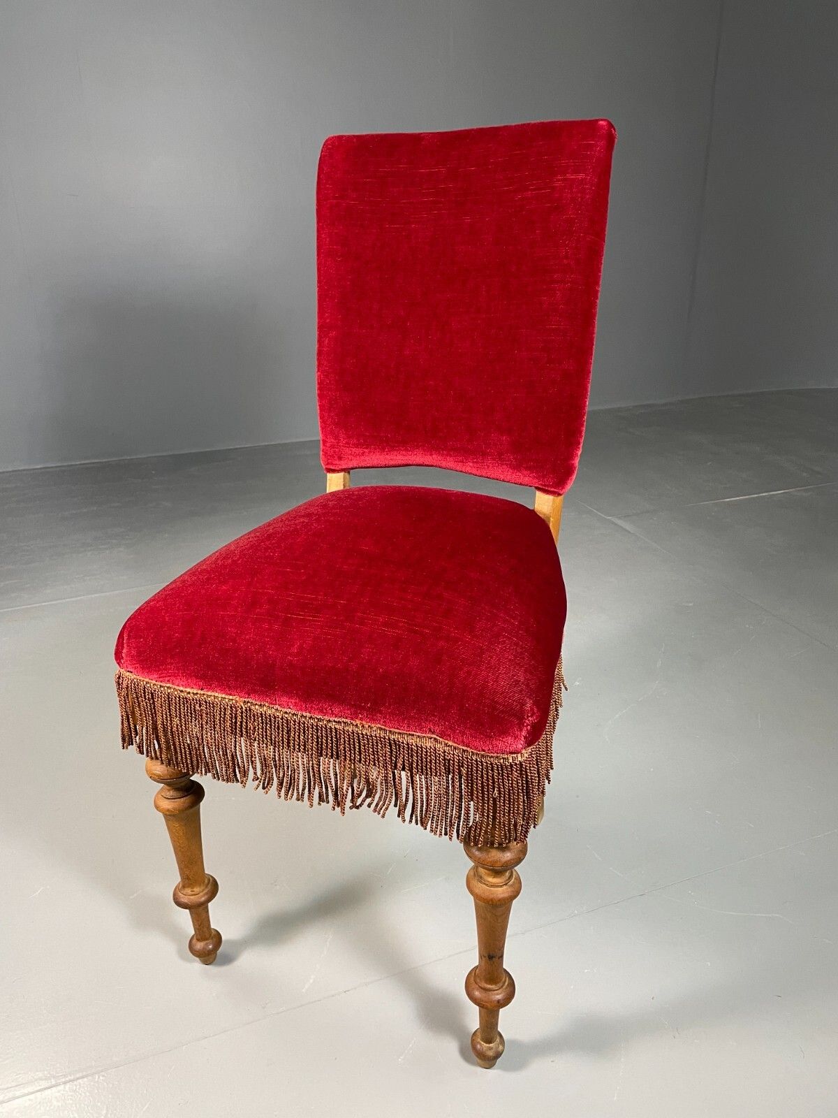Antique Danish Small Chair Decorative Red Velour Oak Vintage Eb6486 Vclo photo 70.0
