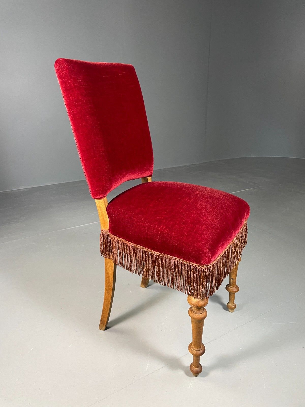 Antique Danish Small Chair Decorative Red Velour Oak Vintage Eb6486 Vclo photo vinterior