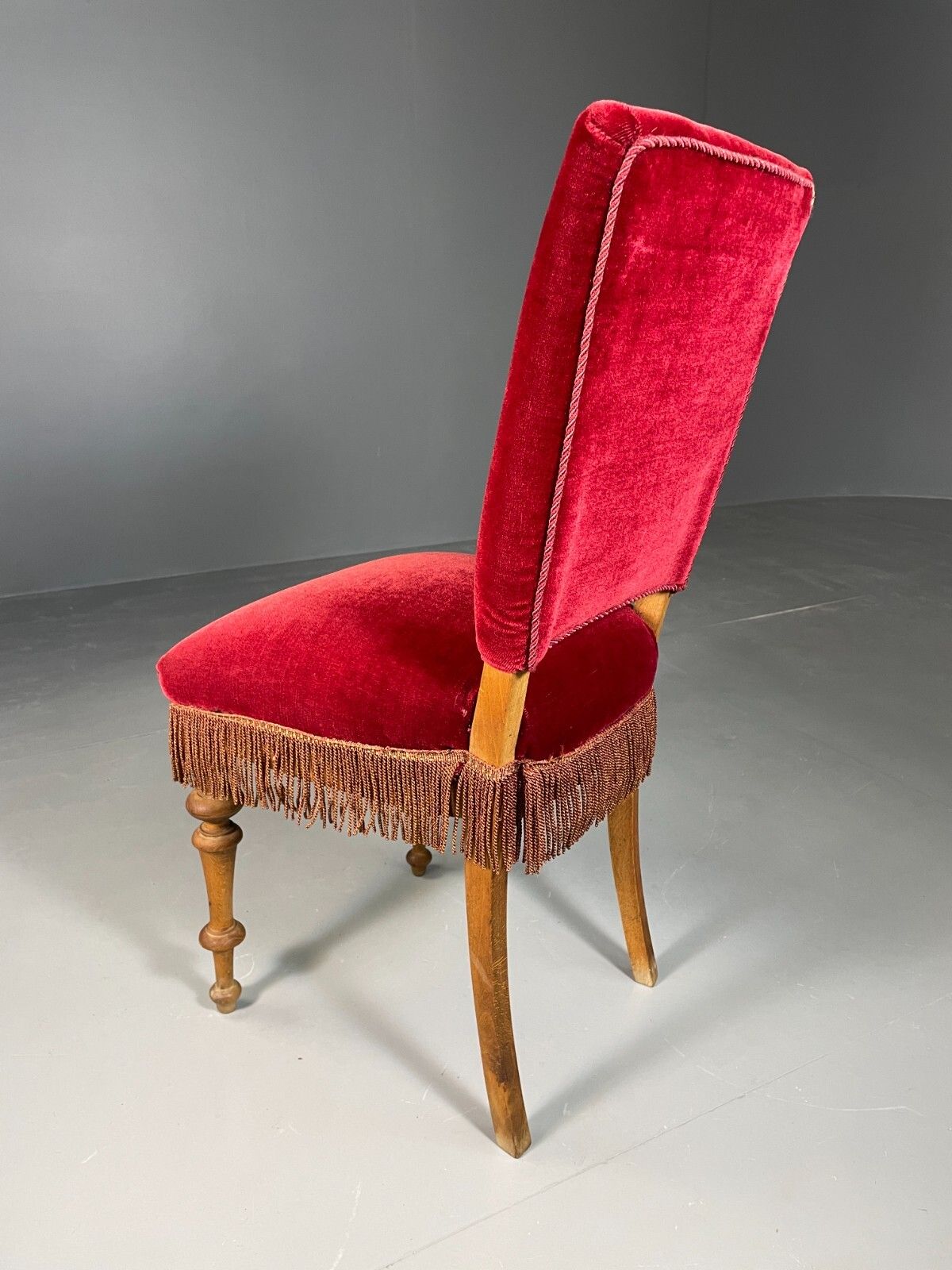 Furniture Antique Danish Small Chair Decorative Red Velour Oak Vintage Eb6486 Vclo photo
