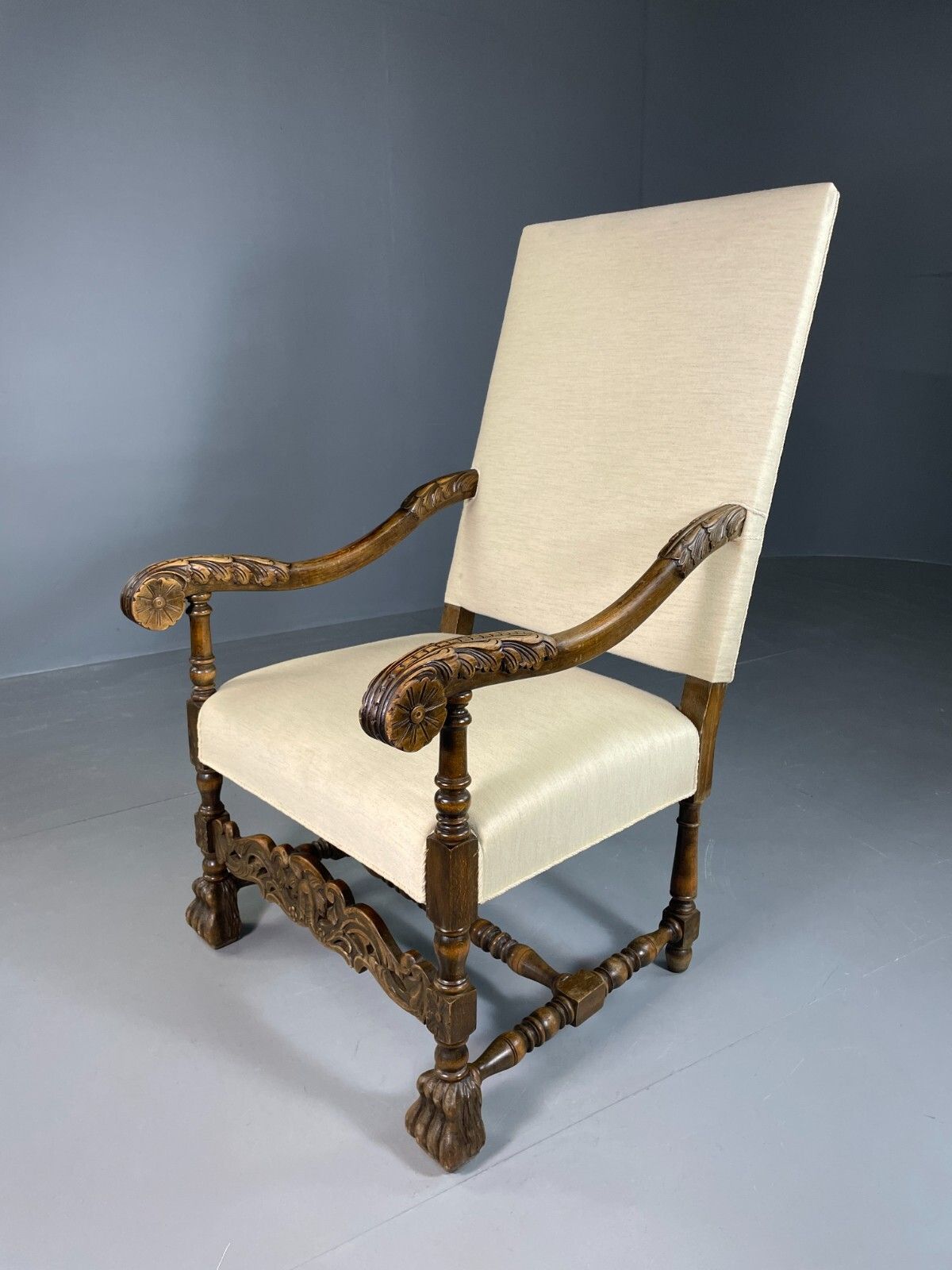 Vintage Danish Lounge Chair Cream Cotton Oak Frame Antique Style Eb6917 Vnor