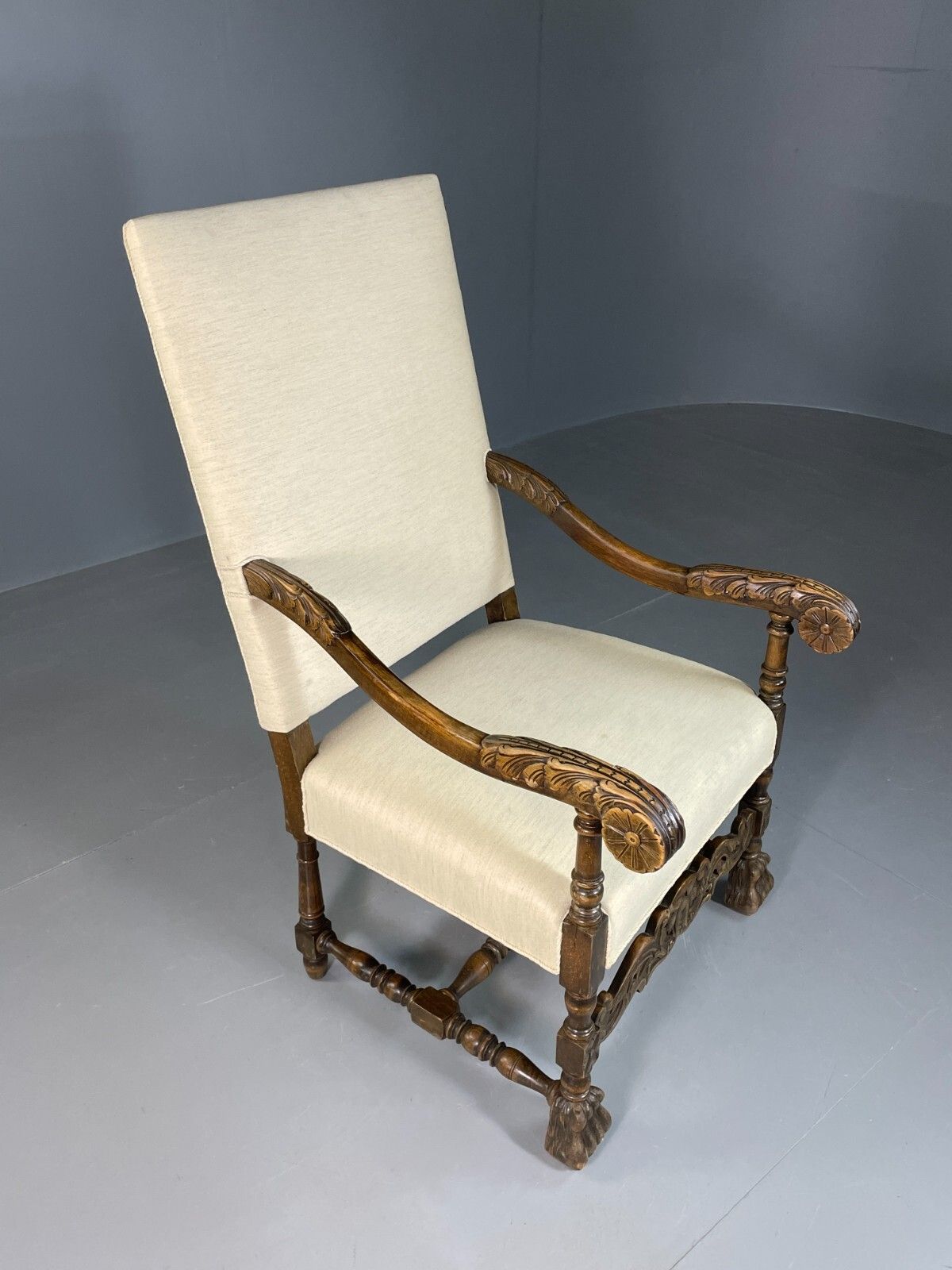 Vintage Danish Lounge Chair Cream Cotton Oak Frame Antique Style Eb6917 Vnor photo vinterior