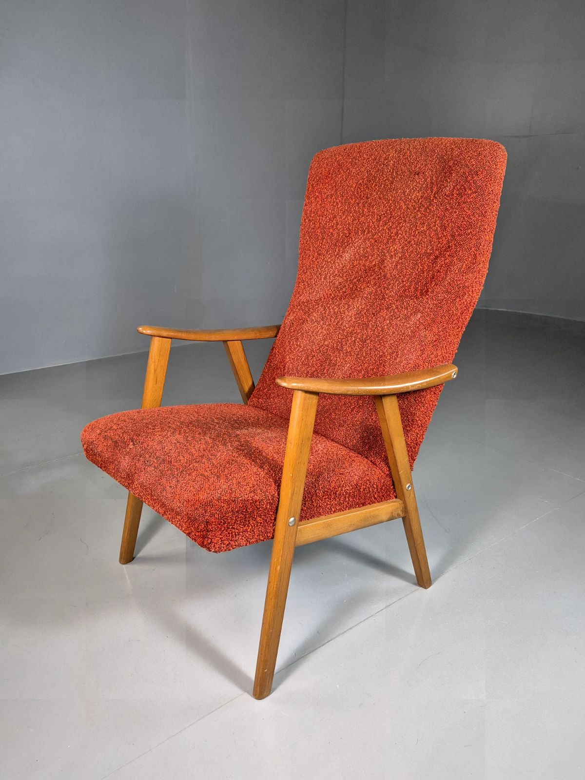 Vintage Swedish Lounge Chair Orange Beech Wood Frame Retro 1960s Mcm Eb7244 Mnor