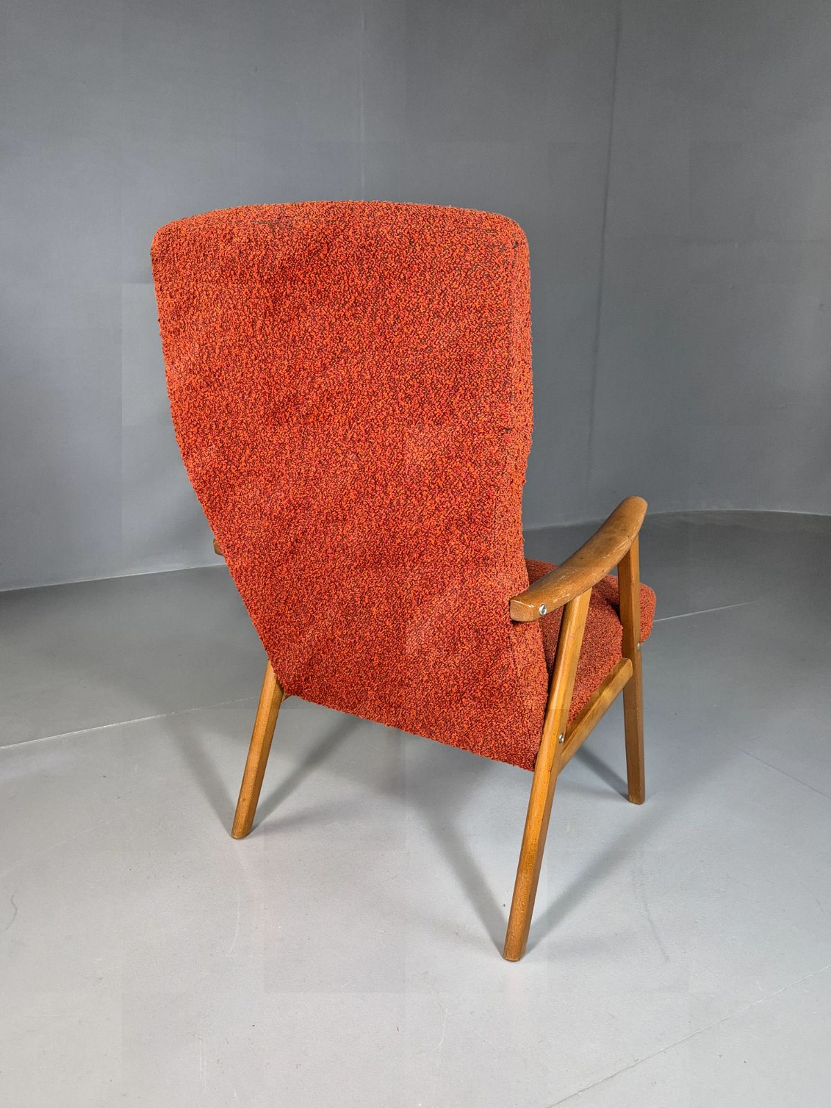 Furniture Vintage Swedish Lounge Chair Orange Beech Wood Frame Retro 1960s Mcm Eb7244 Mnor photo