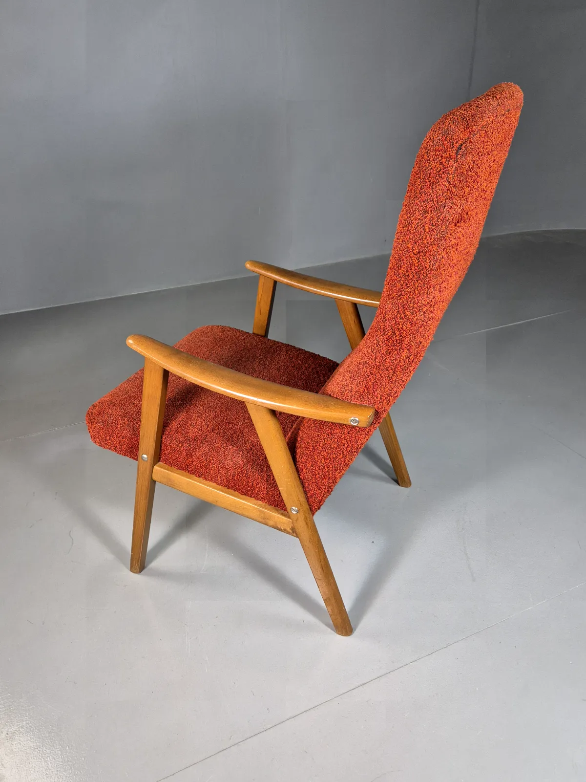 photo vinterior Vintage Swedish Lounge Chair Orange Beech Wood Frame Retro 1960s Mcm Eb7244 Mnor