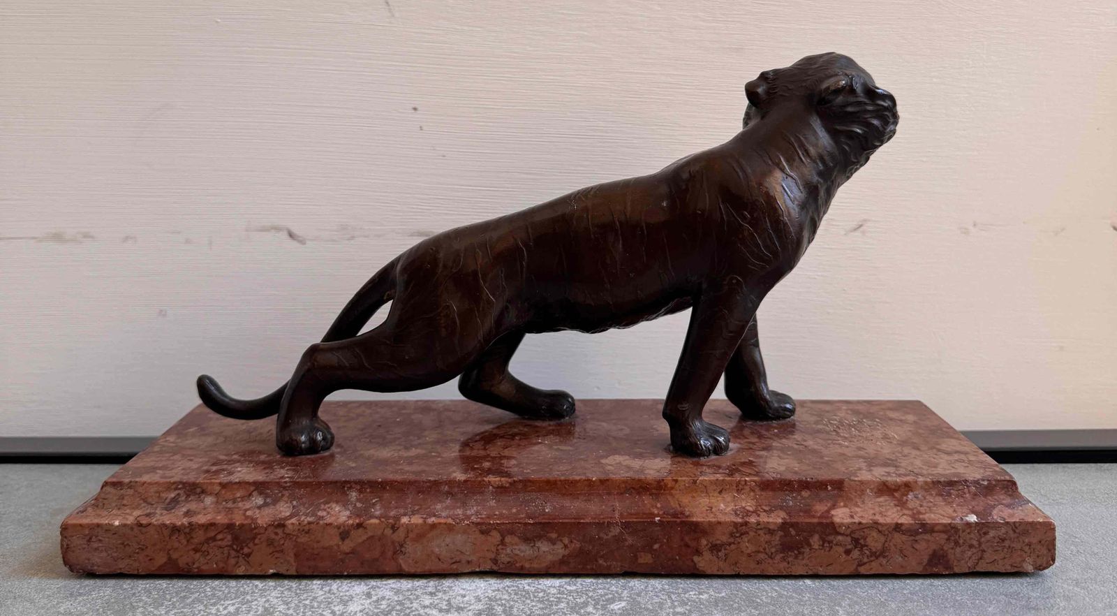 Japanese Bronze Tiger Sculpture On Marble Base, Meiji Period, Late 19th Century photo Art