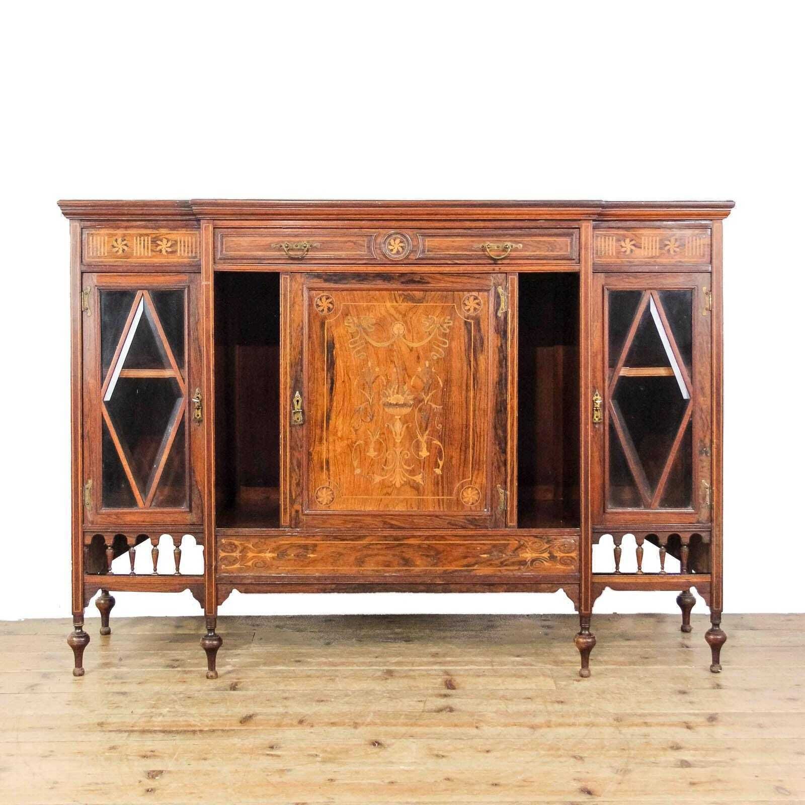 Edwardian Rosewood Inlaid Side Cabinet  | Antiques | Antique Cabinet | Antique Storage | Display Cabinet (M 6477)