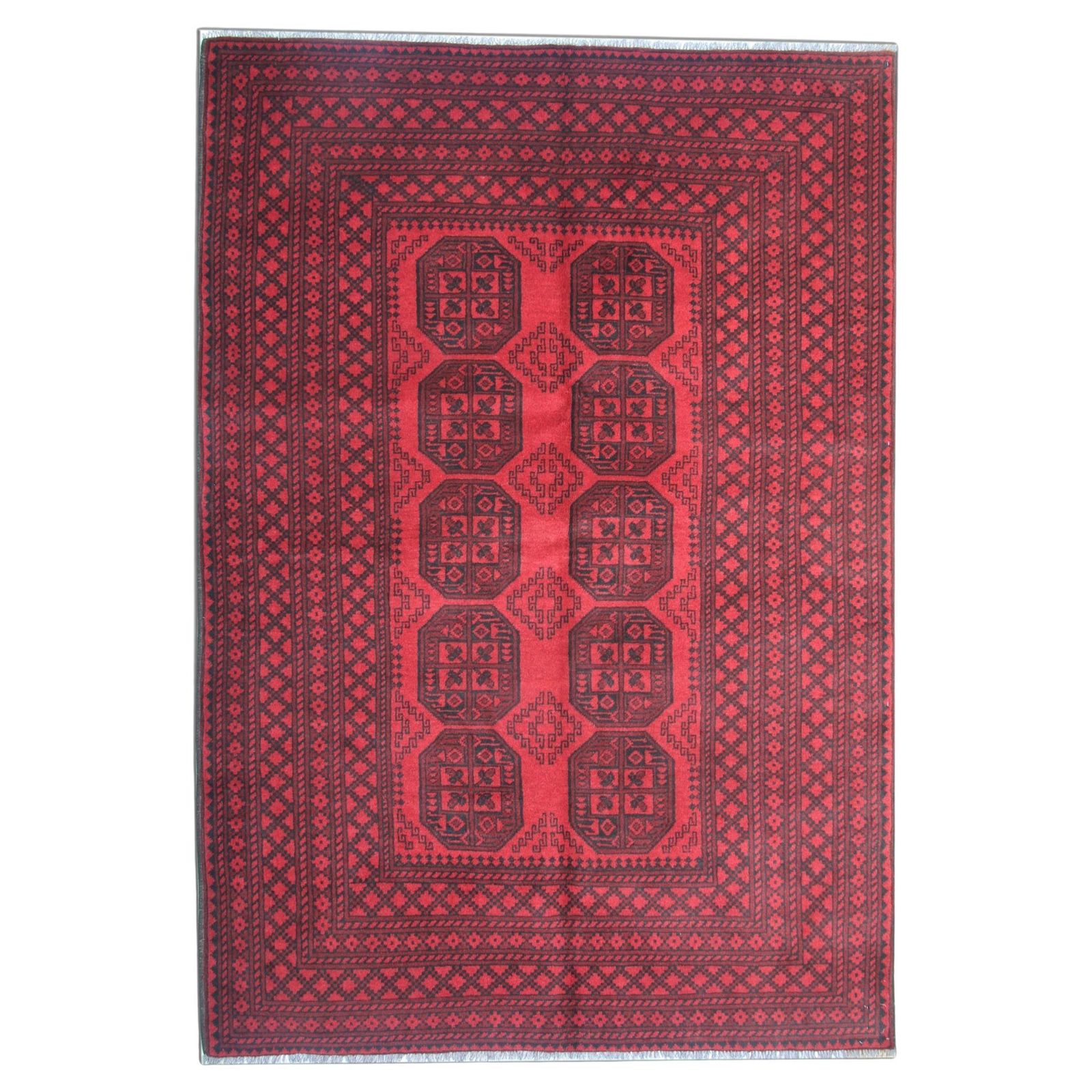 Red Wool Handmade Afghan Rug, Large Geometric Tribal Carpet For Living Room