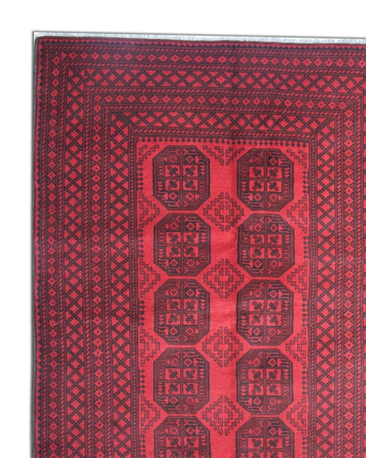 Red Wool Handmade Afghan Rug, Large Geometric Tribal Carpet For Living Room photo Textiles