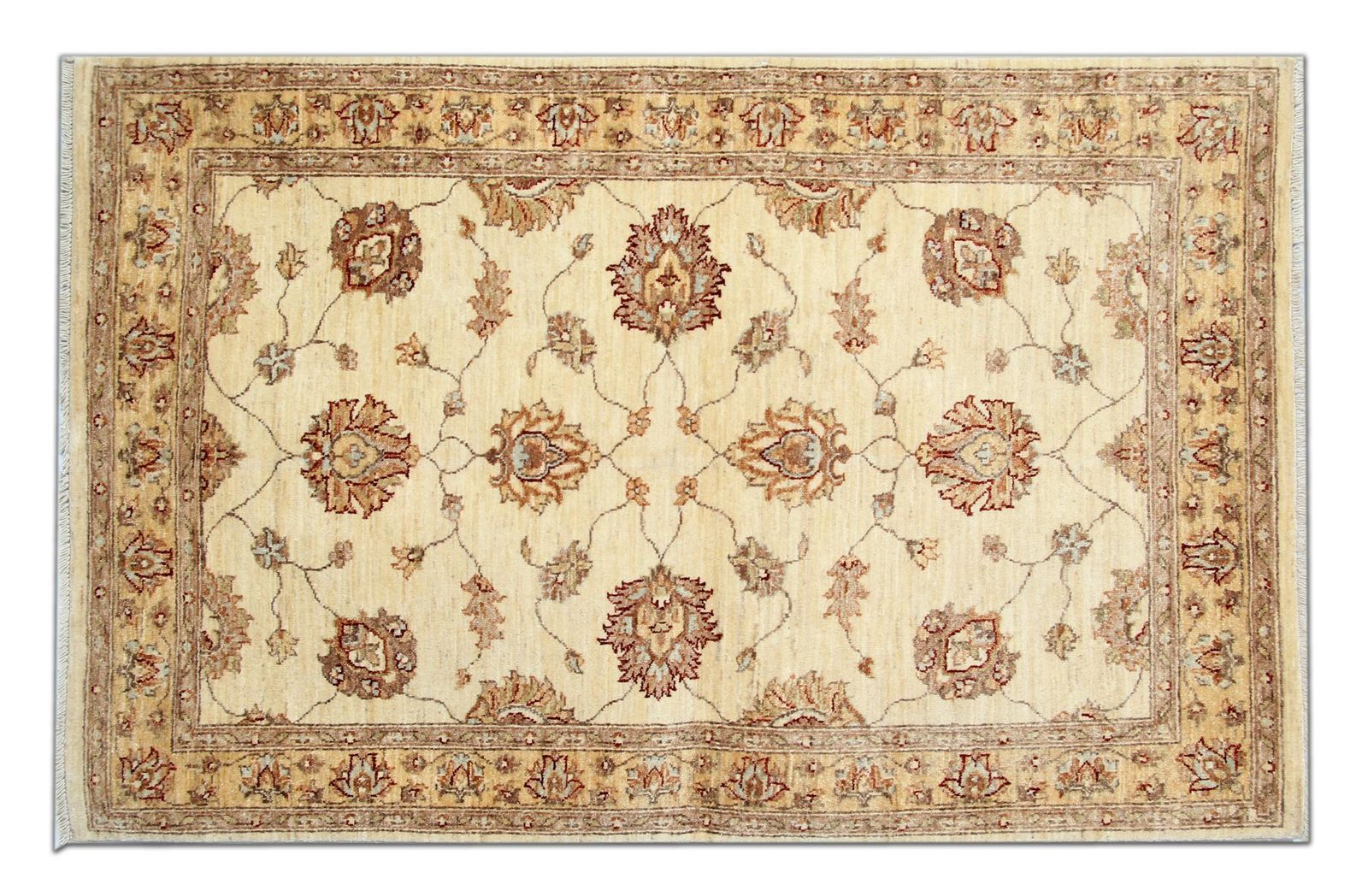 Textiles Handmade Cream Wool Rug, Traditional Floral Carpet For Bedroom Living Room photo