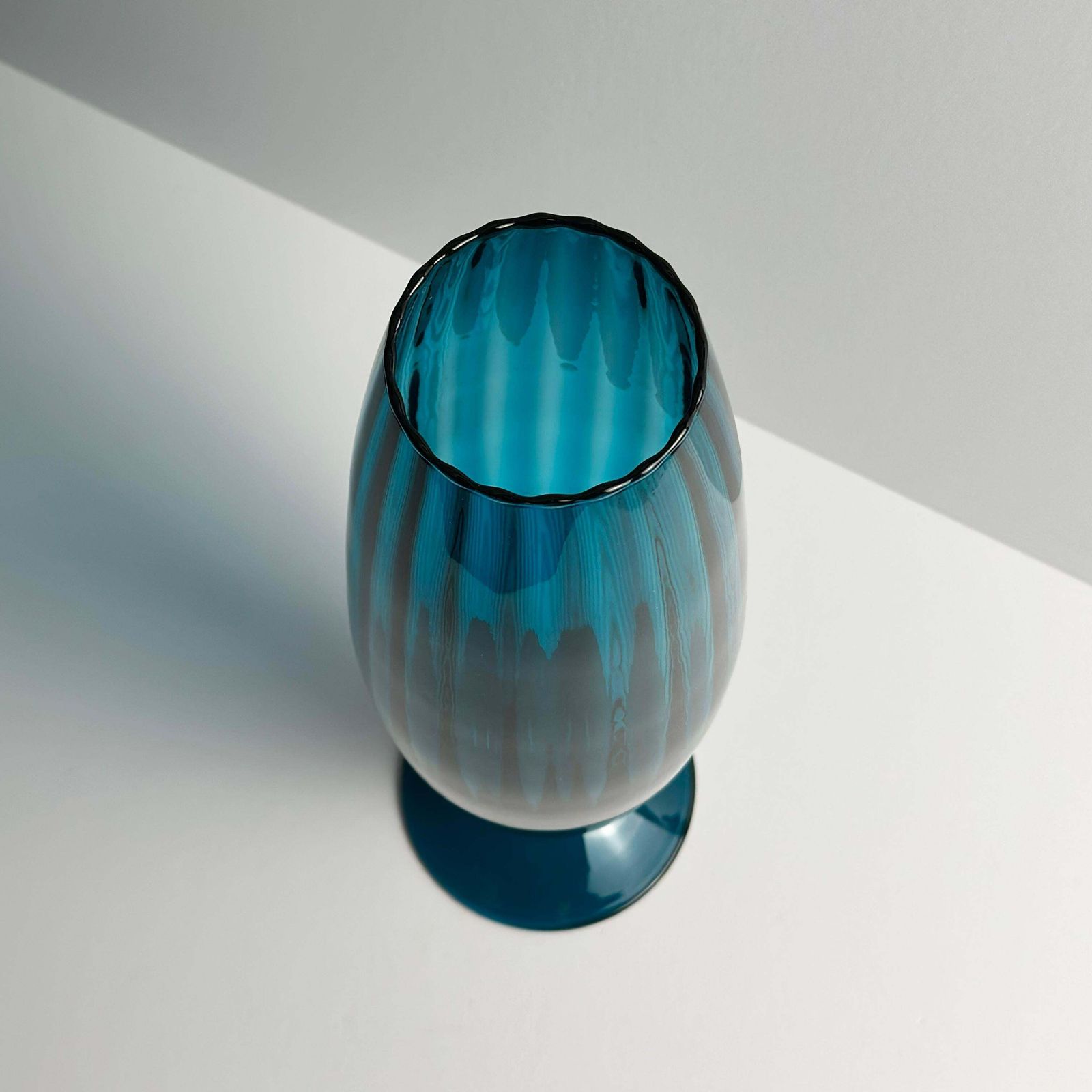 Empoli Mid Century Optic Glass Vase, Teal, Pedestal Base,  Rossini, Italy, 1960s photo 300.0