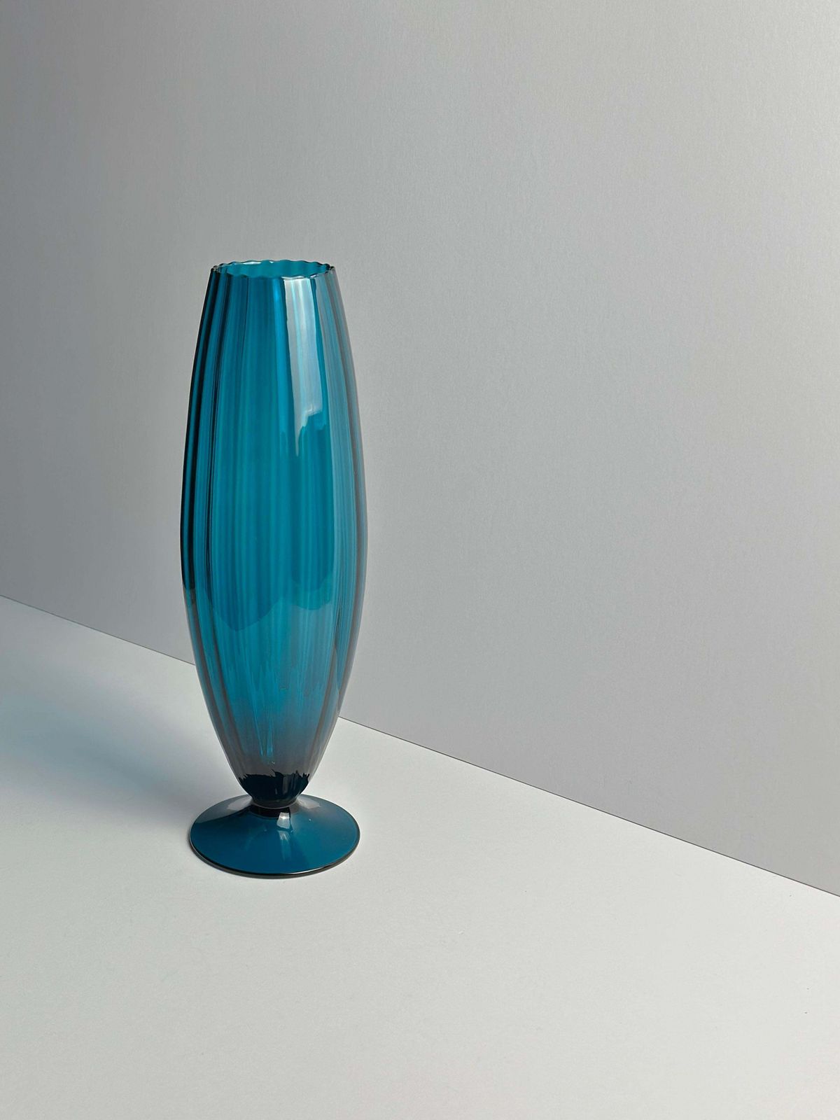 Empoli Mid Century Optic Glass Vase, Teal, Pedestal Base,  Rossini, Italy, 1960s photo buy
