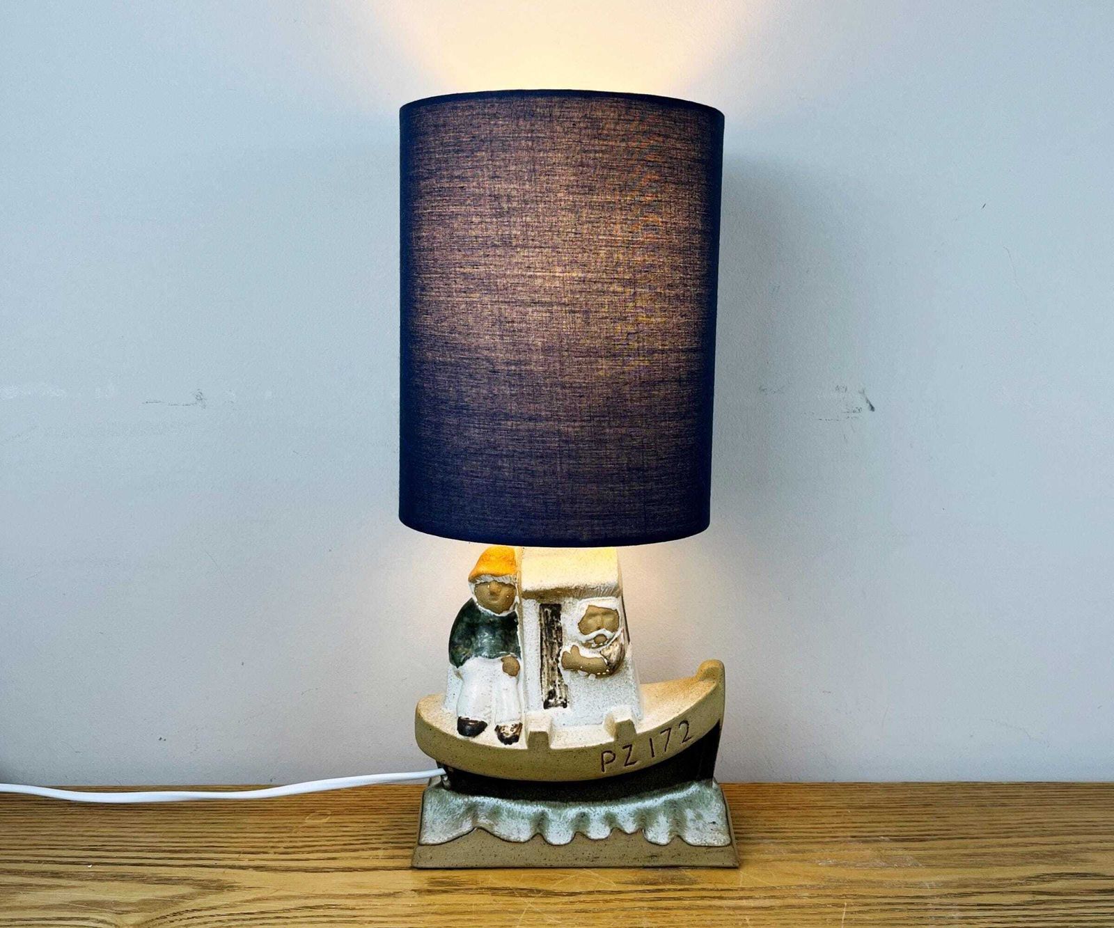 Vintage Tremaen Pottery Lamp,  Stoneware Penzance Fishing Boat