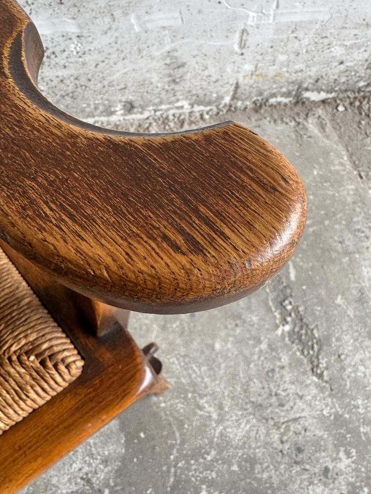 Brutalist Armchair With Wicker Seat And Leather Back photo vinterior