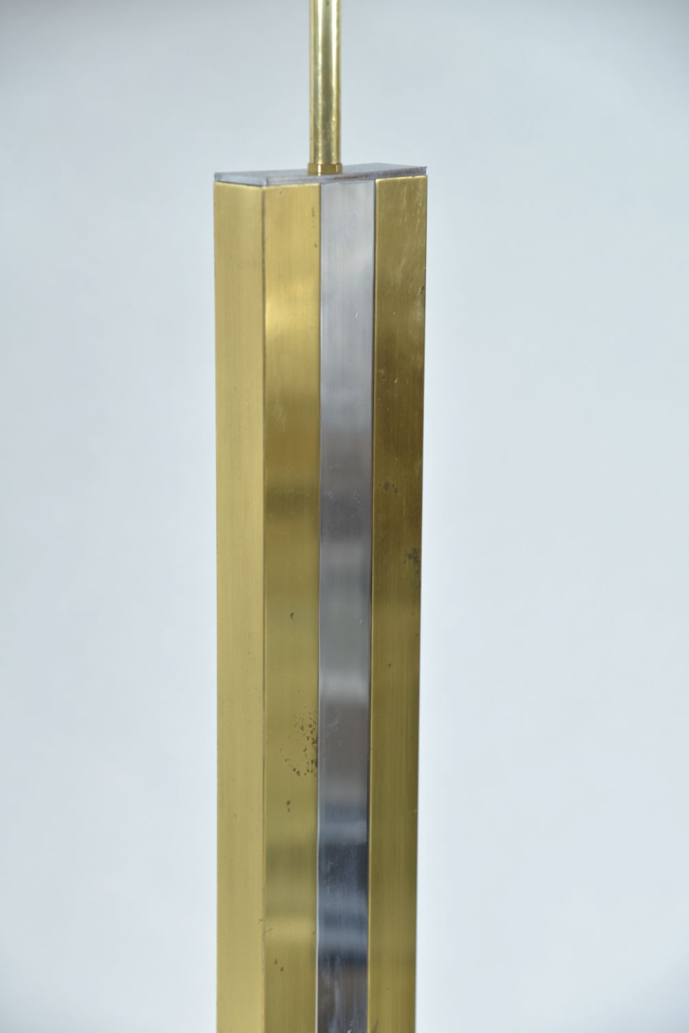 photo vintage 1970s Large Pair Italian Chrome Brass Bamboo Standard Floor Lamps Hollywood Regency