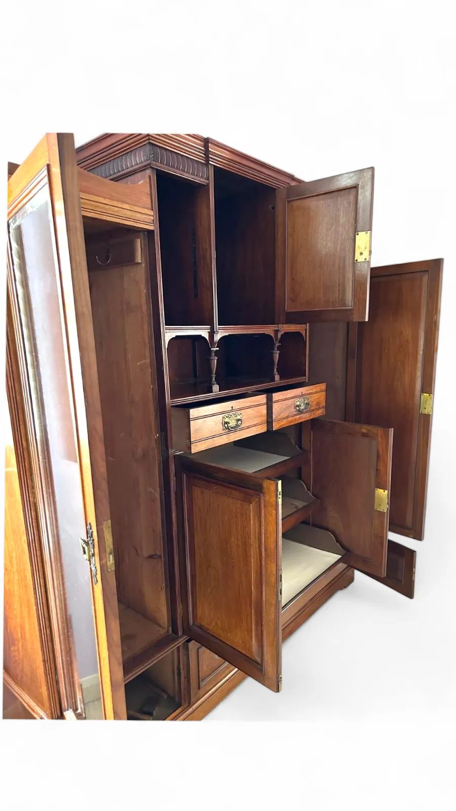 Furniture Wonderful Edwardian Oak Compactum Or Wardrobe C.1910 photo