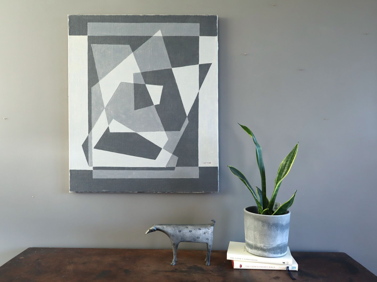 Geometry In Grey Oil Painting, Mid 20th Century photo furniture