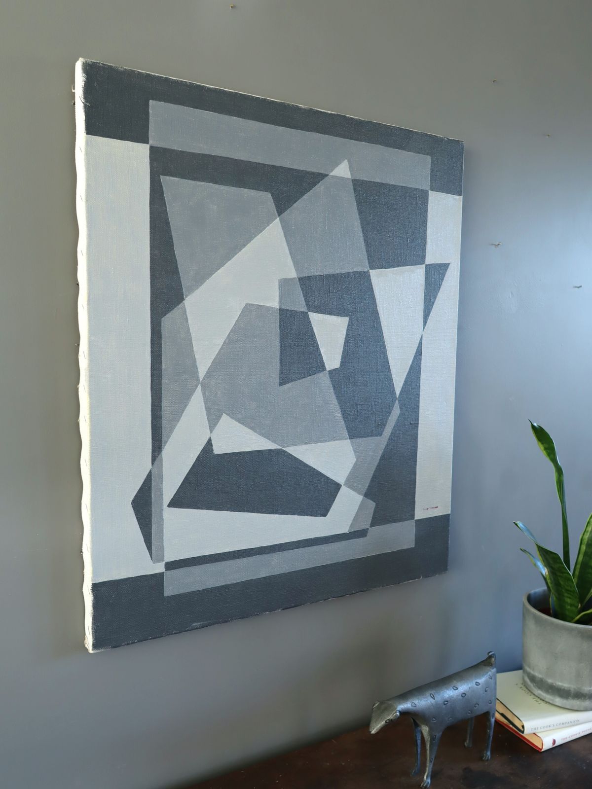 Geometry In Grey Oil Painting, Mid 20th Century photo for sale