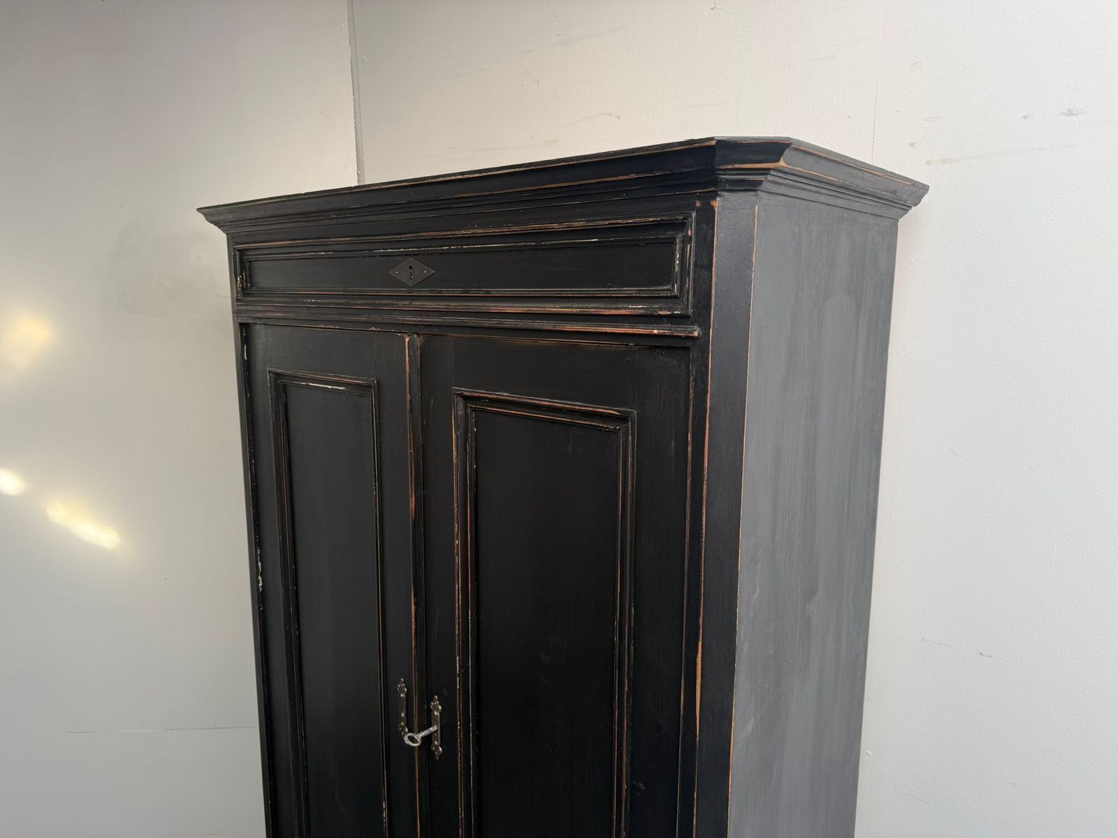A Victorian Pine Painted Black 1 Drawer Child / Hall Wardrobe photo Furniture