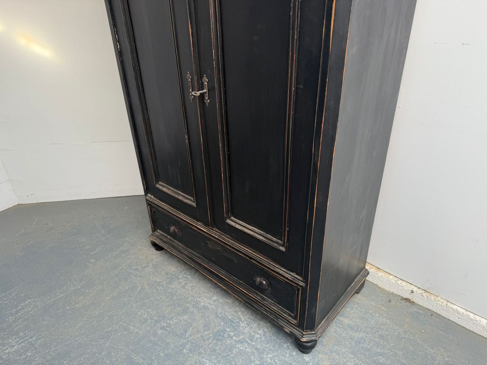 photo for sale A Victorian Pine Painted Black 1 Drawer Child / Hall Wardrobe