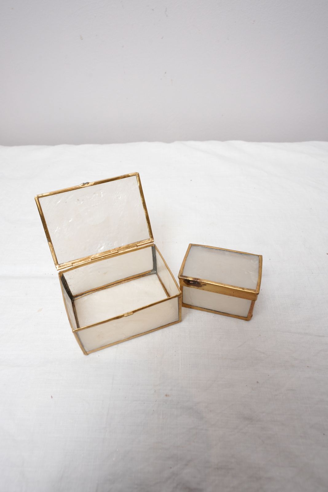 Vintage Mother Of Pearl Trinket Jewellery Boxes With Brass Features photo for sale