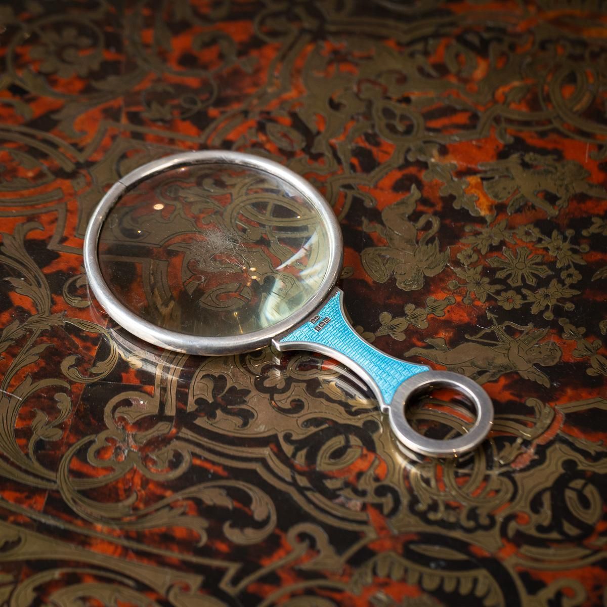 Antique 20thc English Solid Silver & Guilloché Enamel Magnifying Glass C.1912 photo furniture