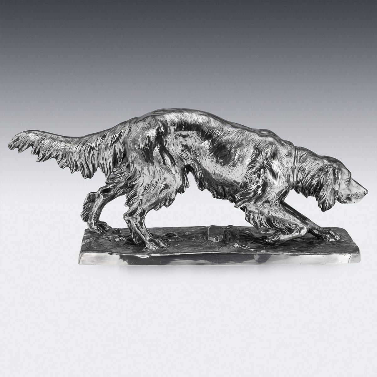Antique 20thc Continental Silver Plated Hunting "Setter Dog" Statue C.1910 photo vinterior