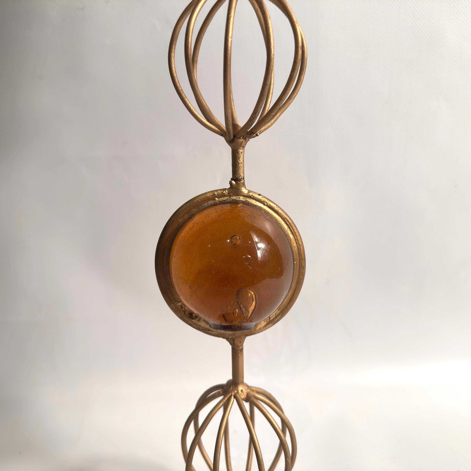 Mid Century Scandinavian Sculptural Candleholder – Amber Glass & Gilded Metal, 37 Cm photo Home Decor