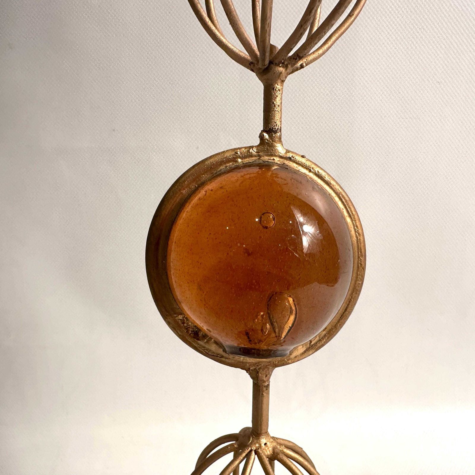 Mid Century Scandinavian Sculptural Candleholder – Amber Glass & Gilded Metal, 37 Cm photo 152.0