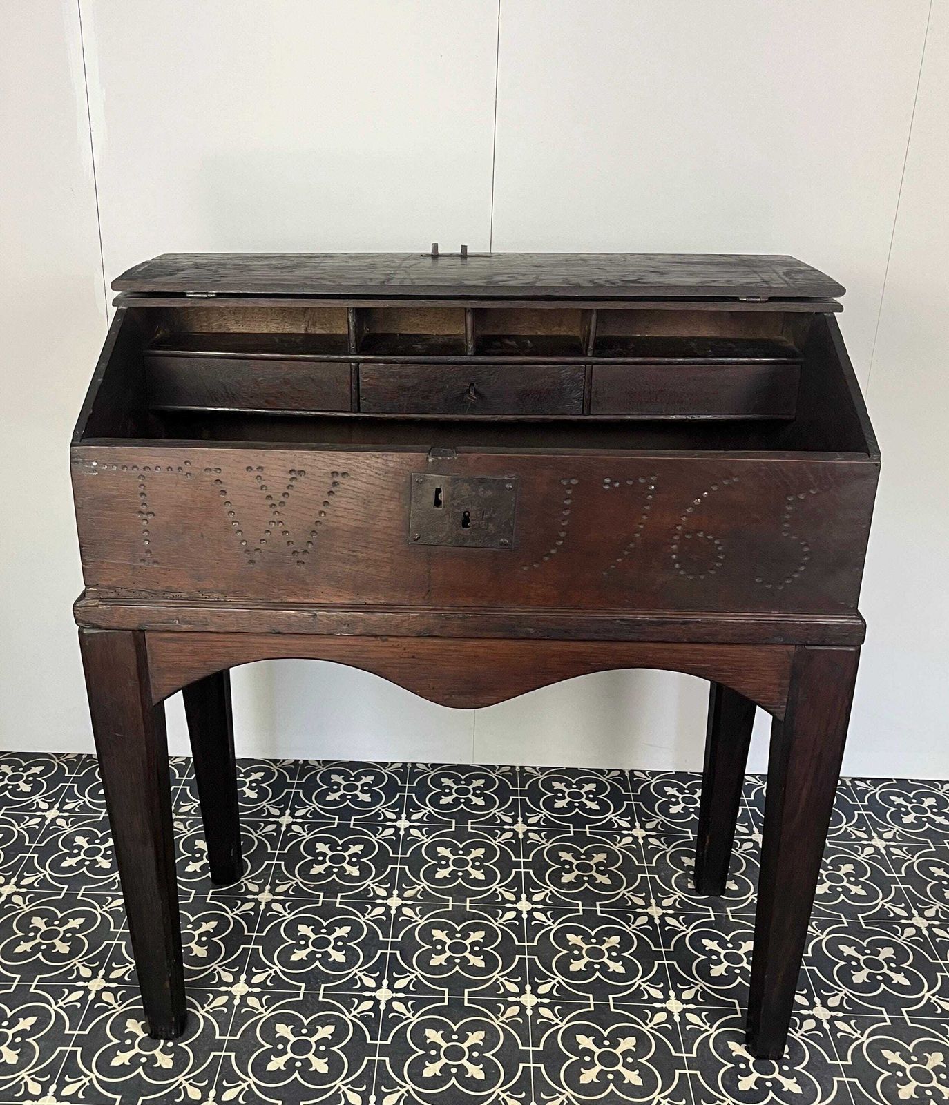 Antique George III 1765 Desk Bureau, Dark Oak With Secret Drawer photo for sale