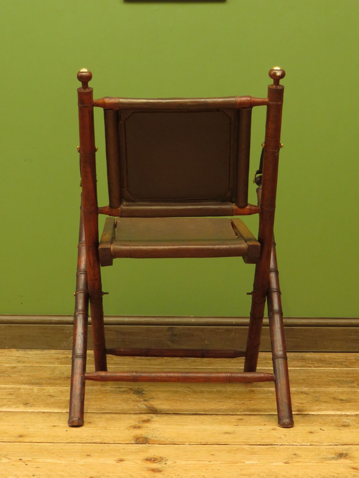 595.0 Leather And Faux Bamboo Officers Campaign Chair photo