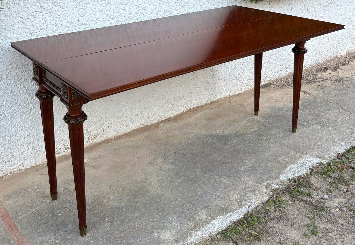 Elegant Louis XVI Style Table In Mahogany Colour With Bronze Ornaments, 20th Century photo 1550.3