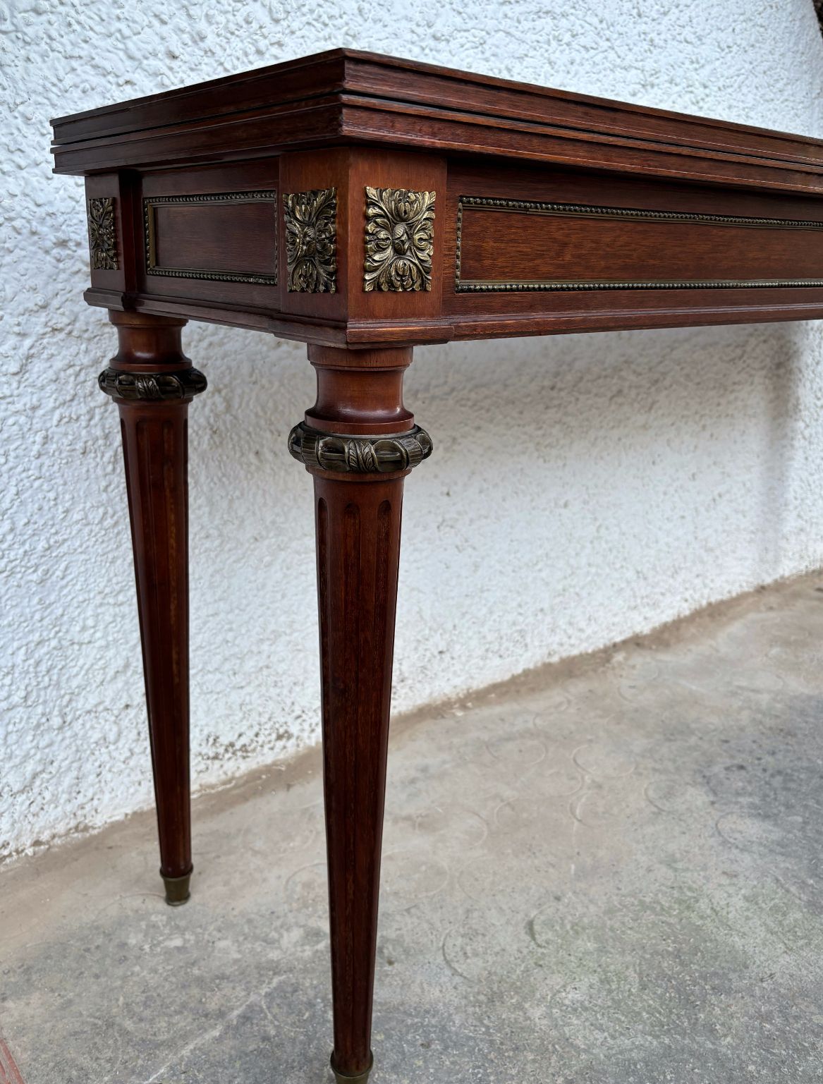 photo for sale Elegant Louis XVI Style Table In Mahogany Colour With Bronze Ornaments, 20th Century
