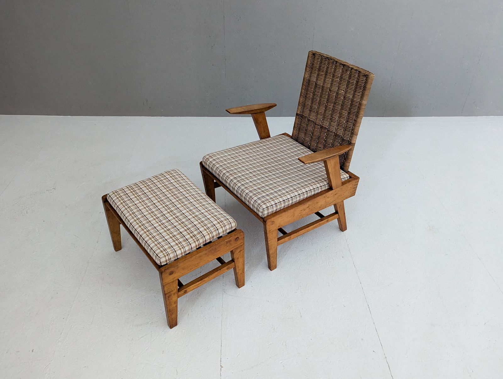 Furniture Sculptural Beech And Rattan Armchair With Footstool By úľuv, 1960s photo