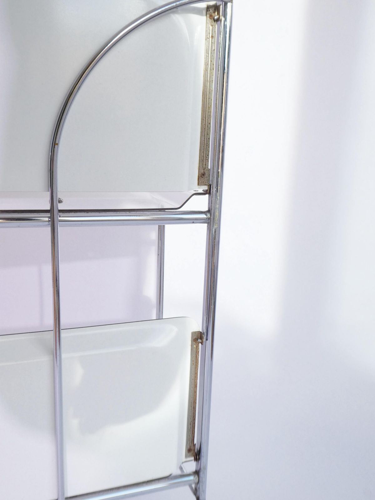 Mid Century White Foldable Bar Cart, 60’s Dinett Serving Trolley With Chrome Metal Design, Tea Cart photo vintage