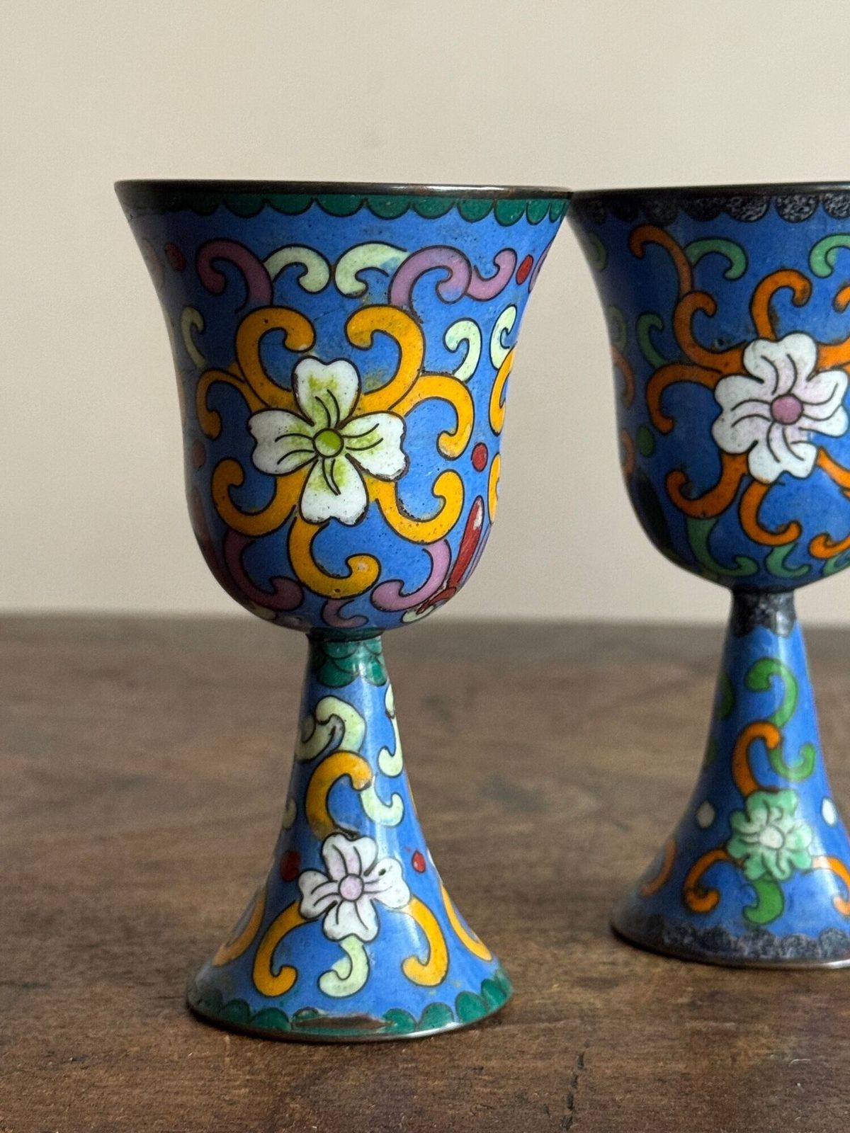 Cloisonné Enamel Ewes And Stem Cups photo vintage