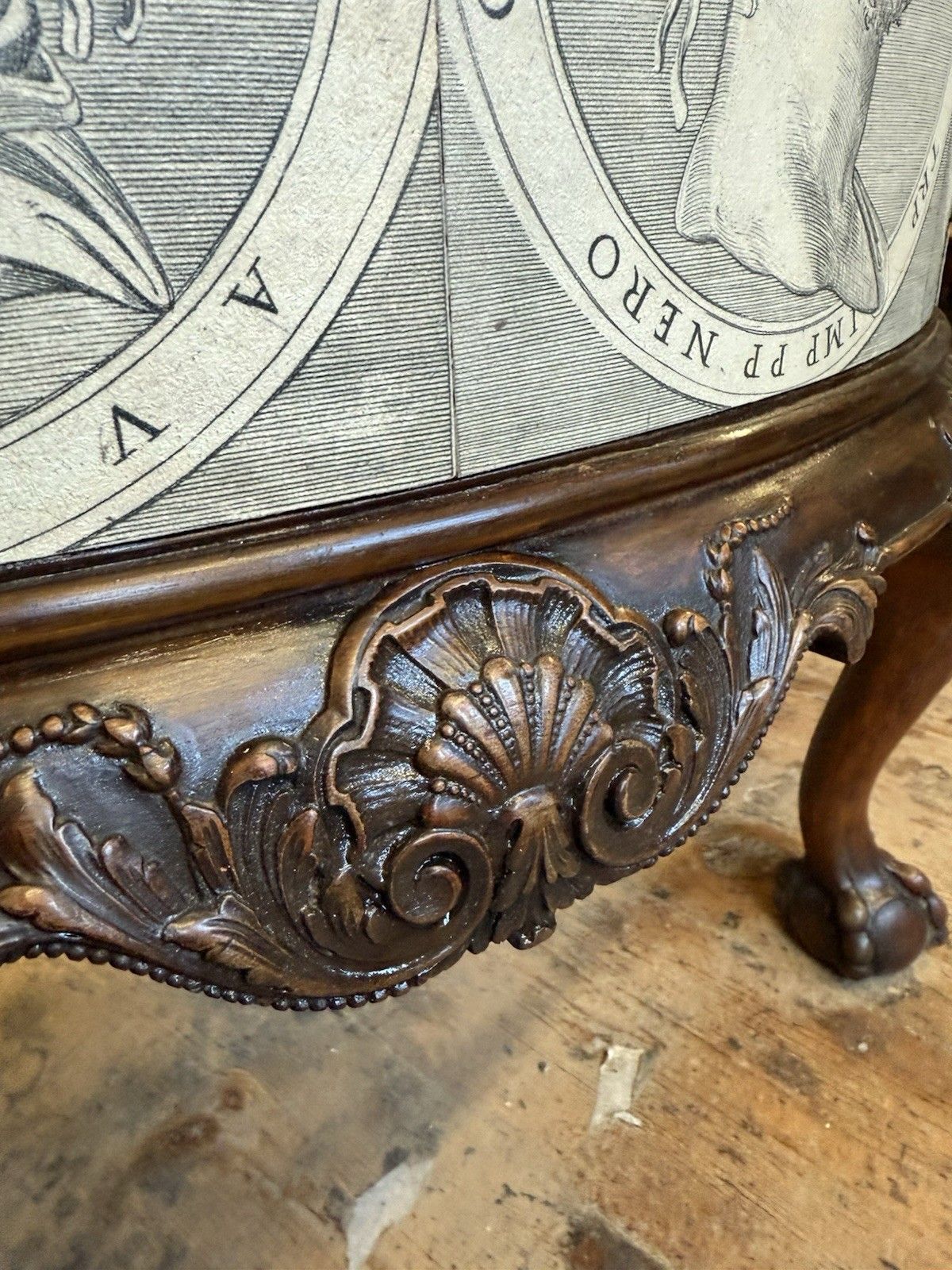 Furniture Demi Lune Cabinet Vintage Roman Heads 1800s Chippendale Style photo