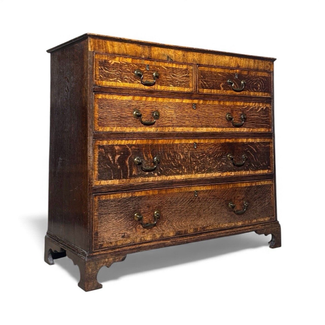 Antique Oak Cross Banded Chest Of Drawers Georgian C1760s Og Feet