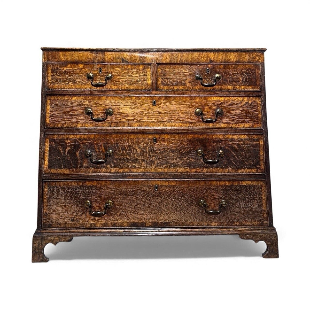 Antique Oak Cross Banded Chest Of Drawers Georgian C1760s Og Feet photo furniture